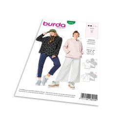 Střih Burda 6253 - Volná mikina s kapucí, mikina s vysokým límcem