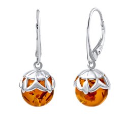 Silvego Stříbrné visací náušnice Sheva s přírodním jantarem - AAJ559EAS1