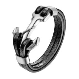 Gaira® Kožený náramek Anchor 3528, Barva stříbrná