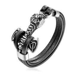 Gaira® Kožený náramek Thor's Hammer 3922, Barva stříbrná