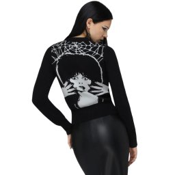 svetr dámský (cardigan) KILLSTAR x ELVIRA - Web Of Lies - Black/White - KSRA014131