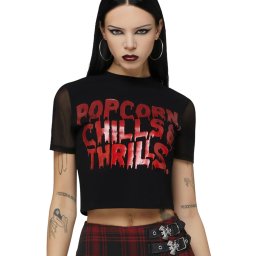 tričko dámské (top) KILLSTAR x ELVIRA - Popcorn, Chills And Thrills Baby - Black - KSRA014118