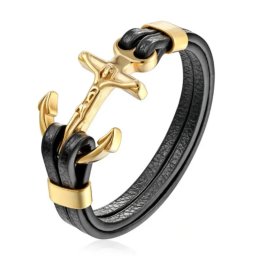 Gaira® Kožený náramek Anchor 3529, Barva zlatá