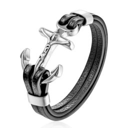 Gaira® Kožený náramek Anchor 3529, Barva stříbrná