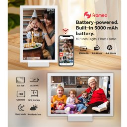 Digitální fotorámeček 10.1″ Wi-Fi - Fotorámeček na baterii 5000 mAh + 32GB paměť