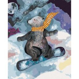 Diamondi - MEDVĚD NA SNOWBOARDU, 40x50 cm, vypnuté plátno na rám