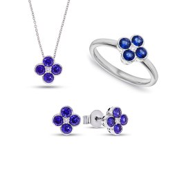 Lab-grown safírová souprava s diamanty, bílé zlato 14K IZLG1541AS