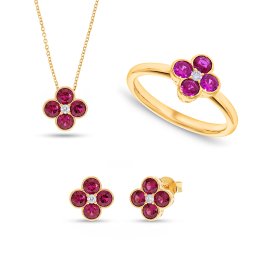 Lab-grown rubínová souprava s diamanty, žluté zlato 14K IZLG1543S
