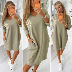 Světové Zboží Dámská šatovka s květem a kapsami - khaki
