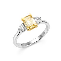 Briliantový prsten se žlutým emerald lab-grown diamantem, kombinované zlato 14K IZLG1559A