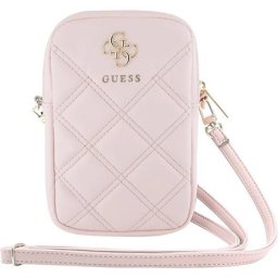 Guess PU Quilted 4G Metal Logo Wallet Phone Bag Zipper růžový