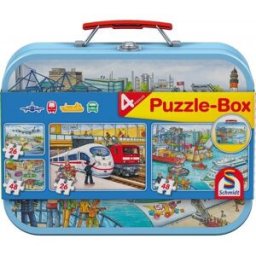 Schmidt Puzzle Doprava 4v1 v plechovém kufříku (26,26,48,48 dílků)