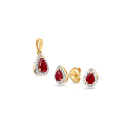 Zlatá rubínová souprava s diamanty 0,030 ct IZBR583RS