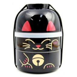 Hakoya Japonský jídlonosič Bento Maneki Neko černý, 440 ml