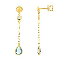 Silvego Zlaté řetízkové náušnice kapka Lawan ze žlutého zlata s přírodním Swiss Blue topazem - FNN33343EGYSBT