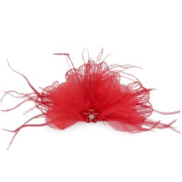 Brož se skleněnými broušenými korálky a peřím, barva 2 červená