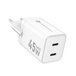 Forcell F-Energy VT-36B Mini GaN III 45W rychlá síťová nabíječka 2x USB-C PD QC 4.0 bílá