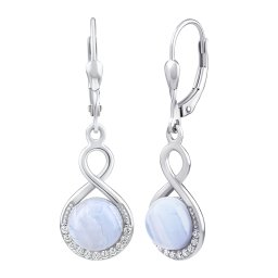 Silvego Stříbrné visací náušnice s přírodním modrým Achátem a zirkony - JST14710BA