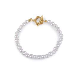 Náramek z nerezové oceli perlový, barva 4 bílá květ