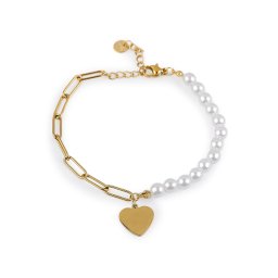 Náramek z nerezové oceli perlový, barva 5 bílá srdce