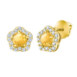 Silvego Zlaté náušnice pecky Iria ze žlutého zlata s přírodním citrínem a Brilliance Zirconia - FNN33353EGYCI