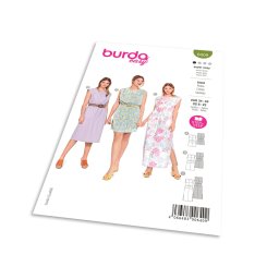 Střih Burda 6009 - Tričkové šaty s gumou v pase, maxi šaty