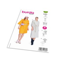 Střih Burda 5845 - Košilové šaty se stahováním v pase, propínací šaty