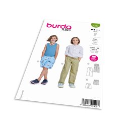 Střih Burda 9224 - Kalhoty s gumou v pase pro chlapce, kapsáče, šortky, plavky