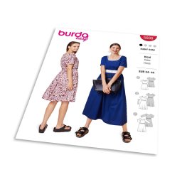 Střih Burda 5686 - Šaty s gumičkou v pase, midi šaty s rozšířenou sukní