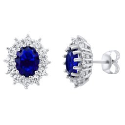 Silvego Stříbrné náušnice princezny KATE se syntetickým modrým safírem - JJJ985EB