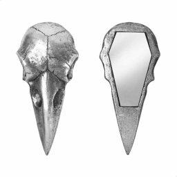 dekorace (zrcátko) ALCHEMY GOTHIC - Raven Skull - Silver - V99S
