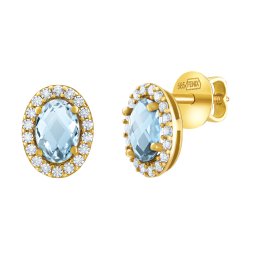 Silvego Zlaté náušnice pecky Oceana ze žlutého zlata s přírodním Swiss Blue topazem a Brilliance Zirconia - FNN33348EGYSBT