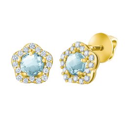 Silvego Zlaté náušnice pecky Iria ze žlutého zlata s přírodním Swiss Blue Topazem a Brilliance Zirconia - FNN33351EGYSBT