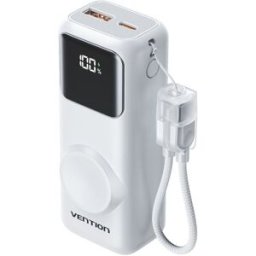 Vention Mini 10000mAh Power Bank (USB-C + USB-A) with Built-in USB-C Cable and Apple Watch Charging