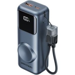Vention Mini 10000mAh Power Bank (USB-C + USB-A) with Built-in USB-C Cable and Apple Watch Charging