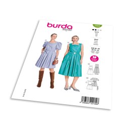 Střih Burda 5668 - Šaty s hranatým výstřihem a plná sukně