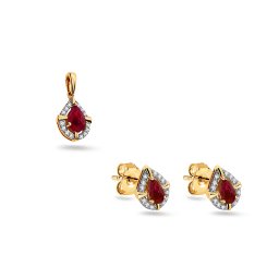 Diamantová souprava Iliana s rubínem, žluté zlato 14K KU2182S