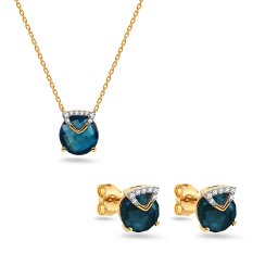 Diamantová souprava s London Blue topasem Hope, žluté zlato 14K KU2188S