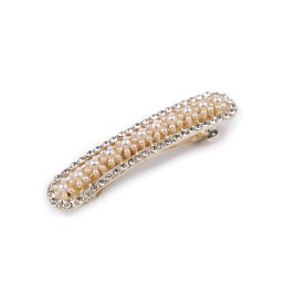 Francouzská spona do vlasů s perlami a broušenými kamínky, barva 2 perlová crystal