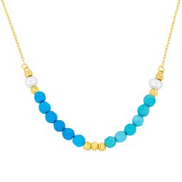 Silvego Zlatý náhrdelník Avelia ze žlutého zlata s přírodním tyrkysem a přírodní sladkovodní perlou - 1 mm - FNN11066NGYTFWP