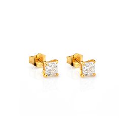 Briliantové náušnice s princess lab-grown diamantem Lotte, žluté zlato 14K KU2187