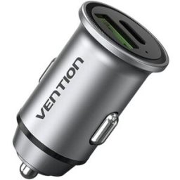 Vention Two-Port USB A+C (18W/20W) Car Charger Gray Mini Style Aluminium Alloy Type