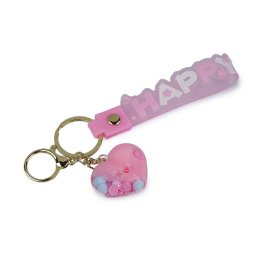 Přívěsek na batoh / klíče s tekutinou a glitry, barva 11 růžová sv. srdce