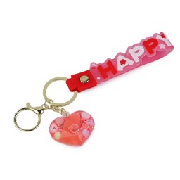 Přívěsek na batoh / klíče s tekutinou a glitry, barva 12 červenorůžová srdce