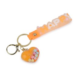 Přívěsek na batoh / klíče s tekutinou a glitry, barva 13 oranžová srdce