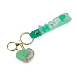 Přívěsek na batoh / klíče s tekutinou a glitry, barva 14 zelená pastel sv srdce