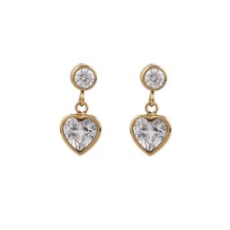 Náušnice z nerezové oceli s broušenými kamínky srdce, barva 3 zlatá