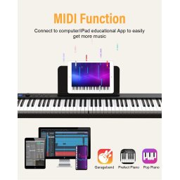 Digitální piano přenosné skládací 123cm s 88 kláves + Bluetooth + Midi + Nahrávání