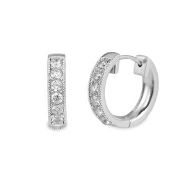 Náušnice z nerezové oceli kroužky s broušenými kamínky, barva 1 stříbrná