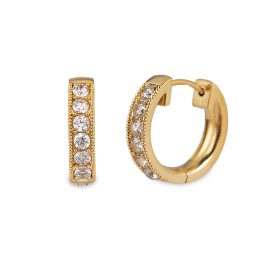 Náušnice z nerezové oceli kroužky s broušenými kamínky, barva 2 zlatá